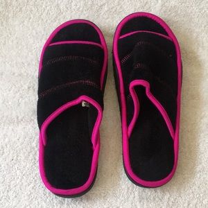 Isotoner Black and Pink Slippers